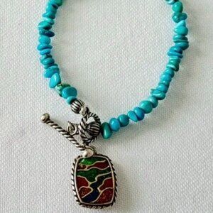 CAROLYN POLLACK Sterling Southwest Turquoise Nugget Reversible Pendant Bracelet